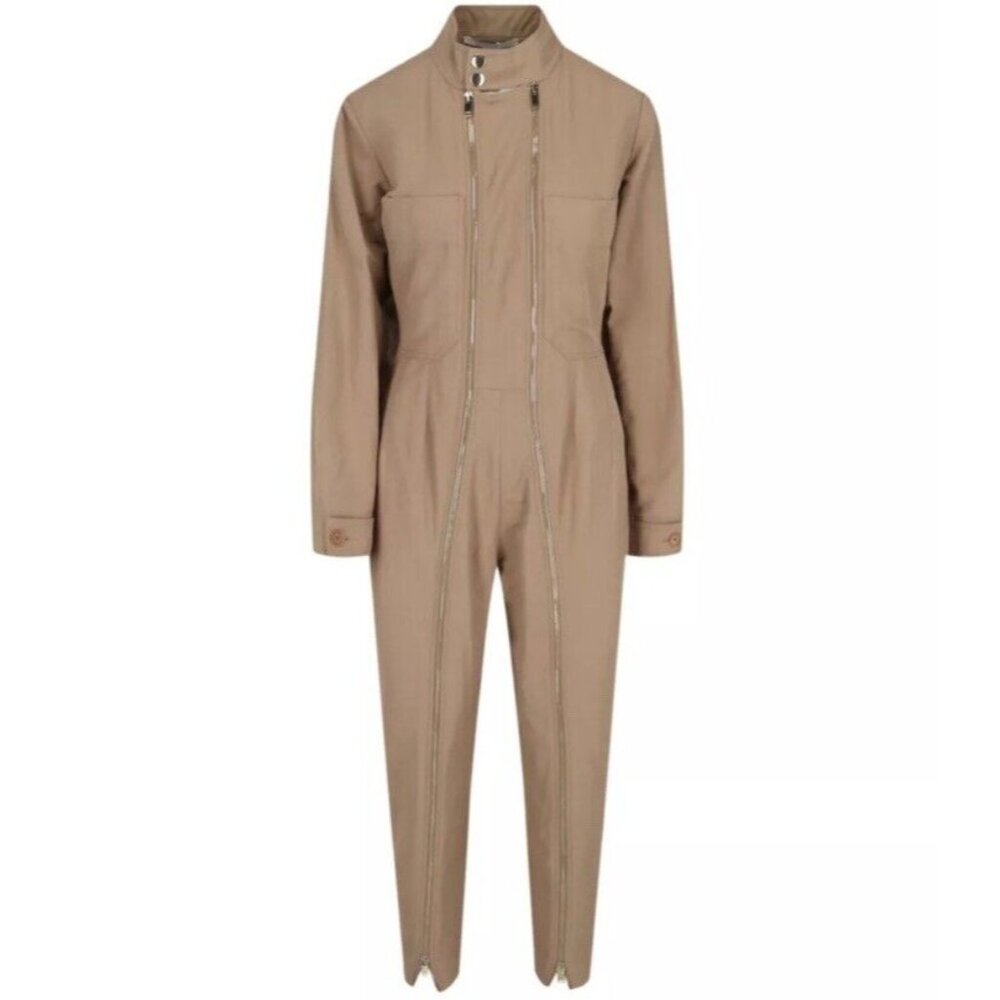 STELLA MCCARTNEY Alma All In One Jumpsuit Sz 38 (US S) Tan Long Sleeve Zip Up